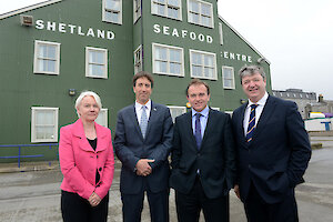 From left: Carole Laignel of SSMO, Simon Collins of SFA, UK fisheries minister George Eustice and Isles MP Alistair Carmichael